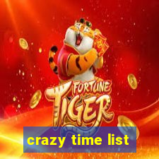 crazy time list